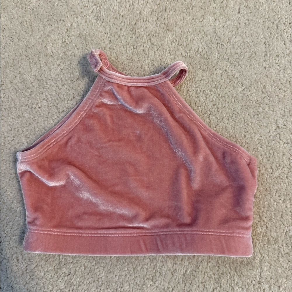 Black and Pink Velvet Crop Top - Dusty Pink